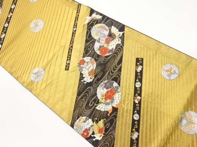 JAPANESE FUKURO OBI / WOVEN FLOWER & BUTTERFLY